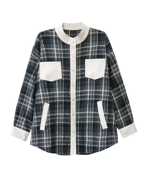 Contrast Panel Check Shirt Jacket